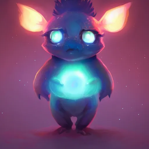 Image similar to adorable glowing creature, trending on artstation, cute, big eyes, matte painting, concept art