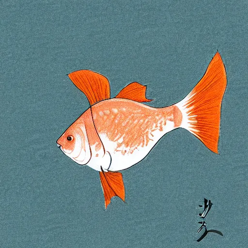 Image similar to drawing of a goldfish drawn in the style of q hayashida