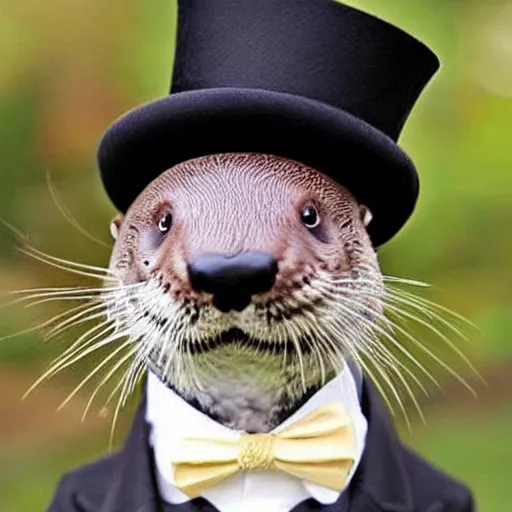 Image similar to truggster the otter is a very dapper gentleman in his new top hat