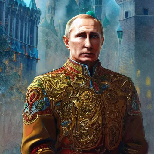 Prompt: Bloody Putin in Kremlin, fantasy, intricate, highly detailed, digital painting, artstation, concept art, smooth, sharp focus, illustration, art by artgerm and greg rutkowski and alphonse mucha