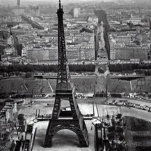 Image similar to a demolished and ruined eiffel tower