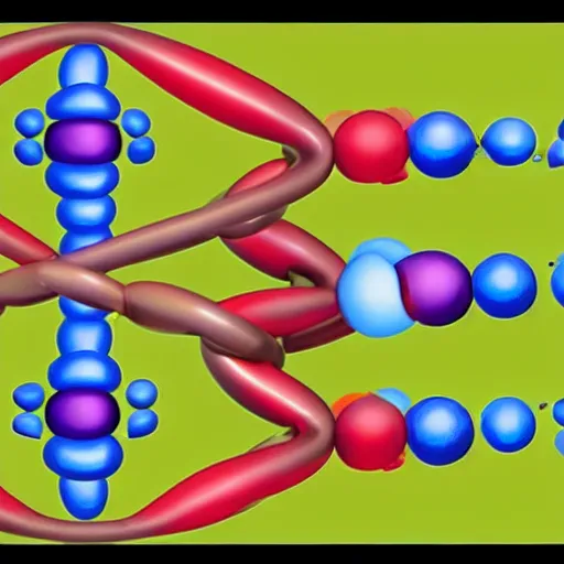 Image similar to schema of the inner workings of an atom and electron wit DNA