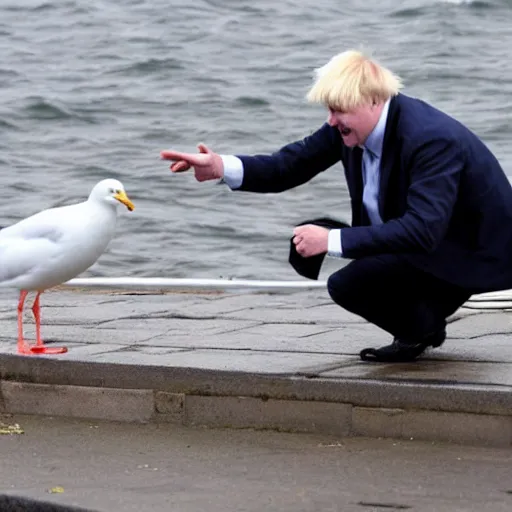 Image similar to Boris Johnson being pooed on by a seagull