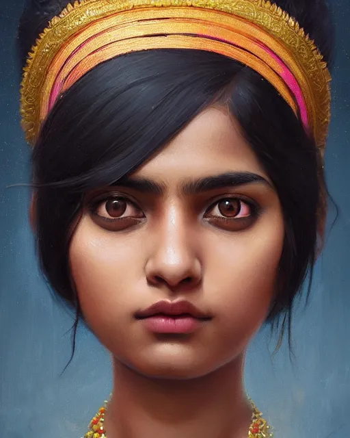 Prompt: a highly realistic, true to life portrait of a young indian woman, sharp focus, by ilya kuvshinov, by wlop, by tom bagshaw, trending on artstation, cinematic lighting, hyper realism, octane render, 8 k, hyper detailed.