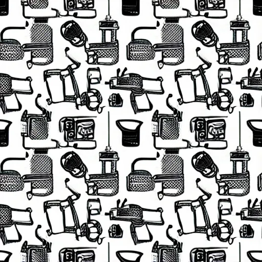 Image similar to seamless pattern showing microscopes. black and white, drawing, white background, seamless, ornament.