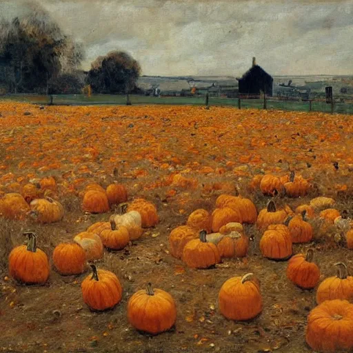 Image similar to a field of rotting pumpkins, by Sir James Guthrie, hyperrealism