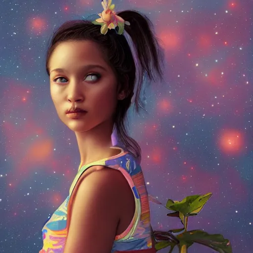 Image similar to photo of a beautiful girl in the style of mark seliger, close up, views of the universe, kawaii, chris moore, trending on artstation