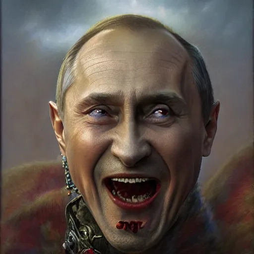 Image similar to vladimir putin, is a jester, circus performance, fantasy 3 d render, masterpiece, by donato giancola and greg rutkowski and wayne barlow and zdzisław beksinski, realistic face