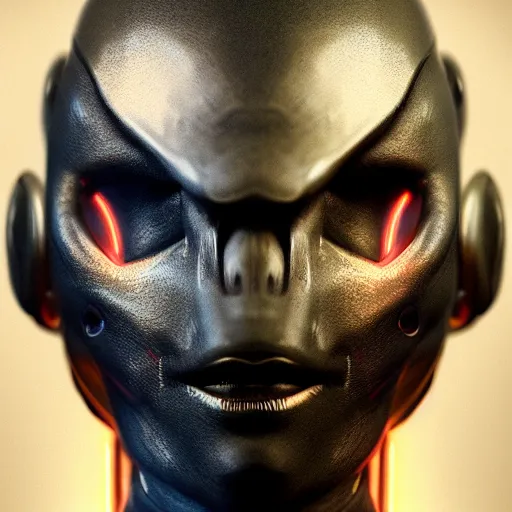 Image similar to sophisticated portrait of glowing, warm, atmospheric, misty, leds, futuristic cybernetic warrior alien in profile, highly intricate, detailed humanoid, trending on artstation