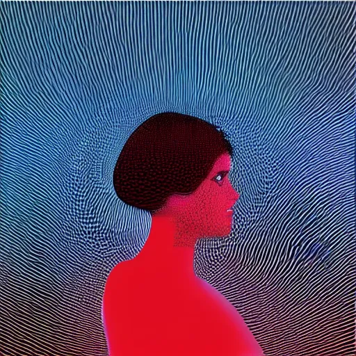 Prompt: reaction diffusion pattern forming the silhouette of woman as an album cover