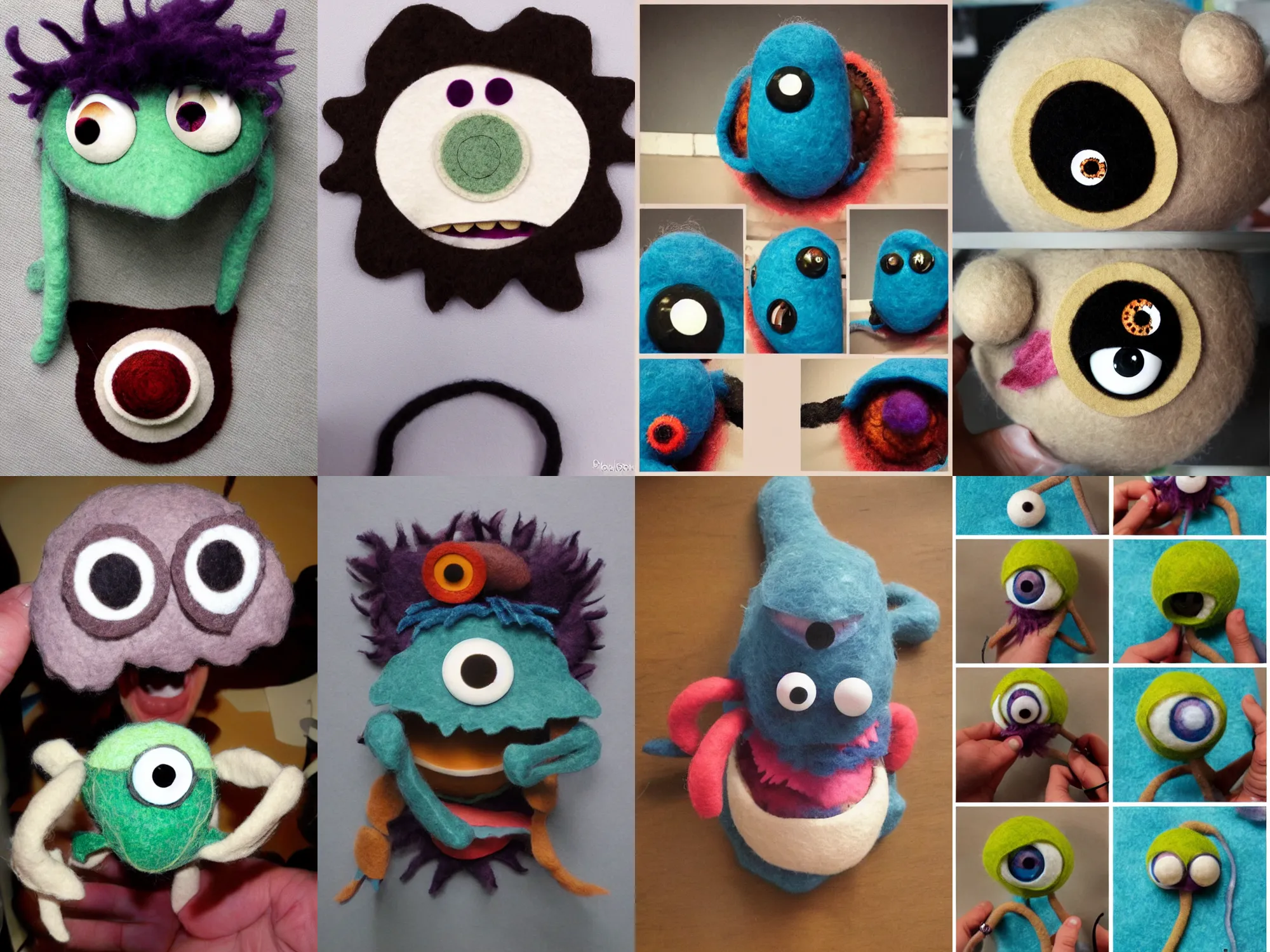 Prompt: eldritch eyeball horror as a felt muppet!!!! sharp details