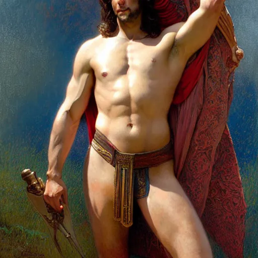 Prompt: full body portrait muscular paul rudd as the biblical adam, natural lighting, path traced, highly detailed, high quality, digital painting, by gaston bussiere, craig mullins, alphonse mucha j. c. leyendecker