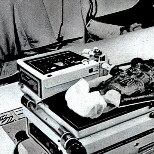 Prompt: old vhs footage of an alien autopsy