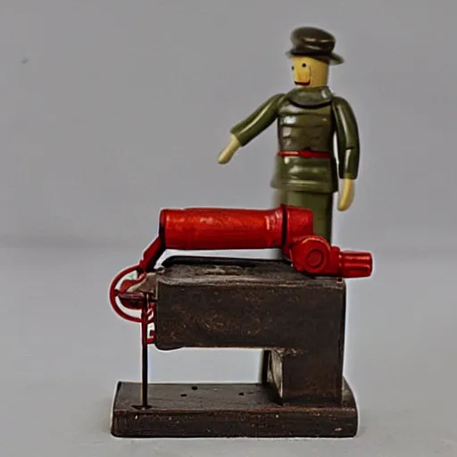 Image similar to photo of old Soviet steel toy, 1930s, retro, 35 mm