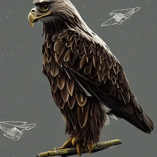 Prompt: A extremely detailed painting of a eagle with night vision goggles on its eyes, standing bird, sharp claws, cloudy, midnight, smoke, ultra high detail digital art, trending on Artstation, unreal engine