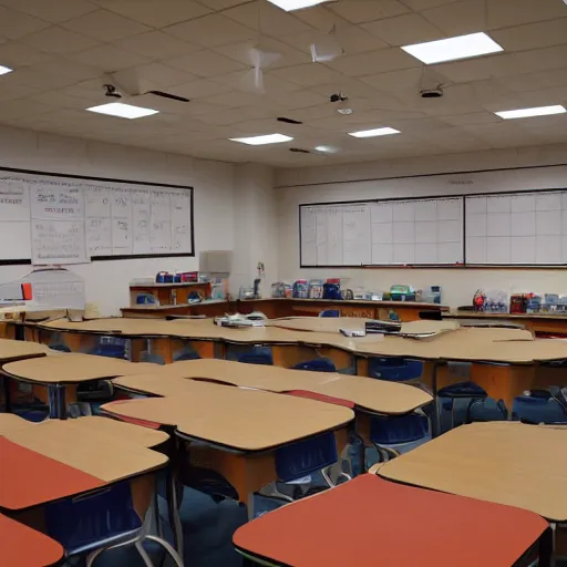 Prompt: detailed photo of highschool classroom on mars