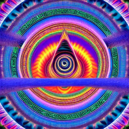 Image similar to an all seeing eye surrounded by a colorful pattern, digital art by Alex Grey, behance, psychedelic art, psychedelic, hypnotic, fractalism