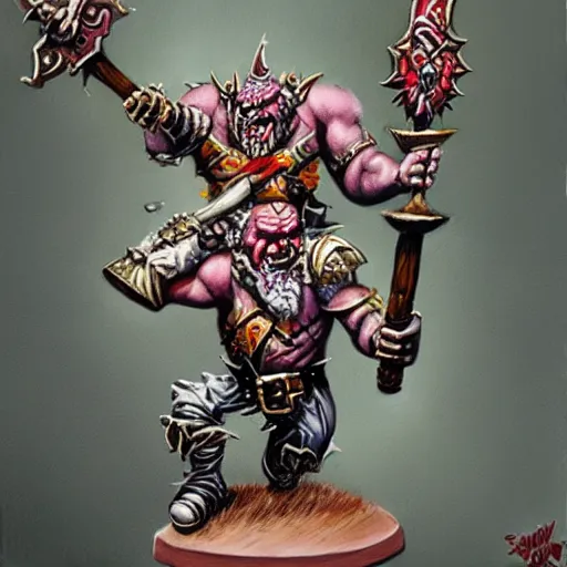 Image similar to chaos dwarf smith in the style of warhammer fantasy : : head and torso oil painting