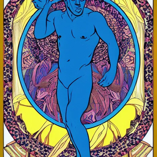 Image similar to god of nature, blue panther, in a style of mucha