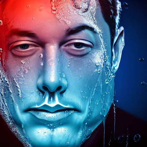 Prompt: water artwork manipulation in the shape of the face of elon musk, on the ocean water, ray tracing, realistic water sharp focus, long shot, 8 k resolution, cinematic, amazing water art