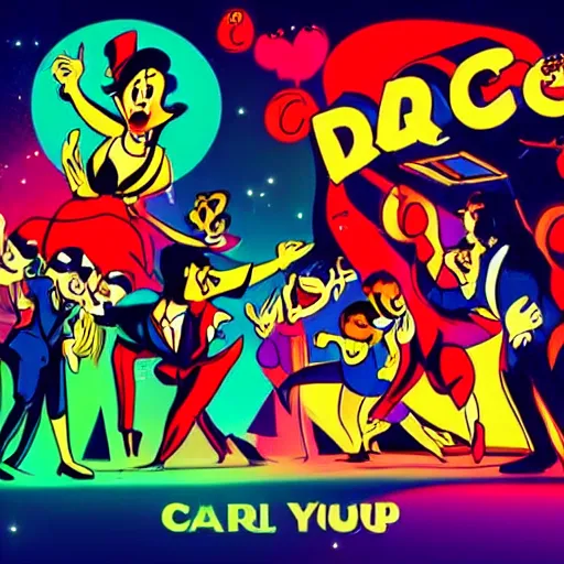 Image similar to young people in a fancy nightclub dancing and drinking, partylights, great colors, in the style of carl barks, trending on artstation