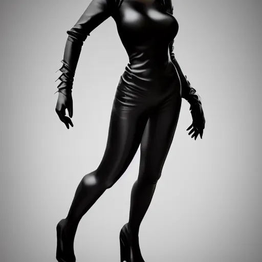 Image similar to feminine elegant pale goth beauty with black and curvy tight black nylon outfit, cgsociety, realistic, highly detailed, attractive, 16k, smooth, sharp focus, trending on ArtStation, hyperdetailed, volumetric lighting