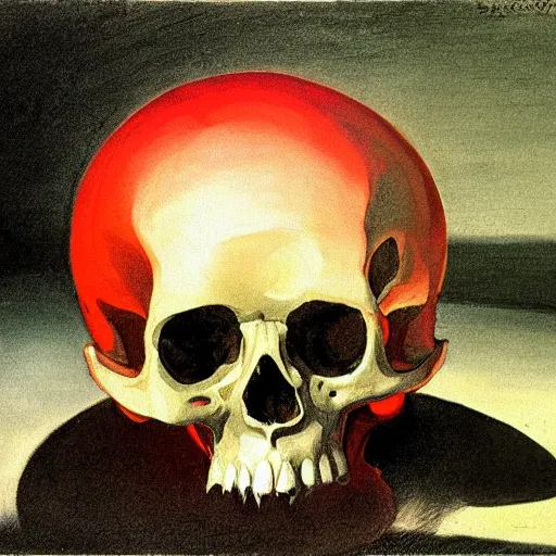 Image similar to transparent red liquid inside in a transparent skull, alexandre benois