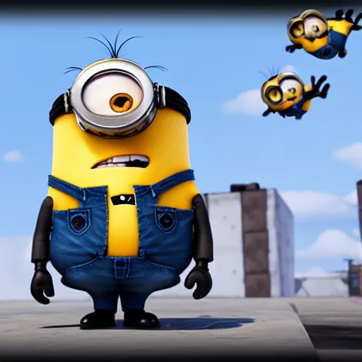 Prompt: despicable me minions playing counter strike; global offensive, game screenshot