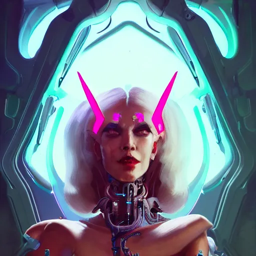 Image similar to a portrait of a nubile cybernetic duchess of hell, cyberpunk concept art by pete mohrbacher and wlop and artgerm and josan gonzales and jean claude meziere and syd mead and moebius, trending on artstation, unreal engine, highly detailed, intricate, sharp focus, digital art, 8 k