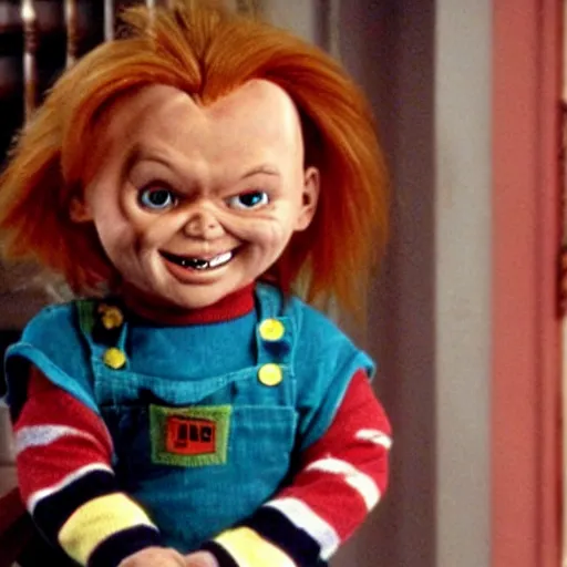 Prompt: Chucky the doll on an episode of Full House