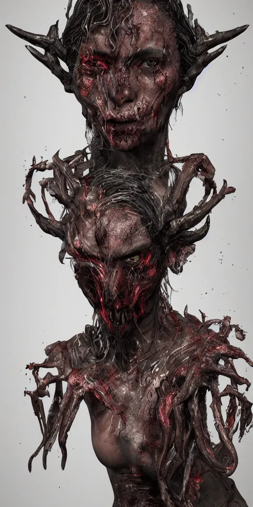 Prompt: Portrait of an impossibly beautiful demon, gorgeous, face, intricate complexity, horror, trending on art station, photoreal, 8k, octane render