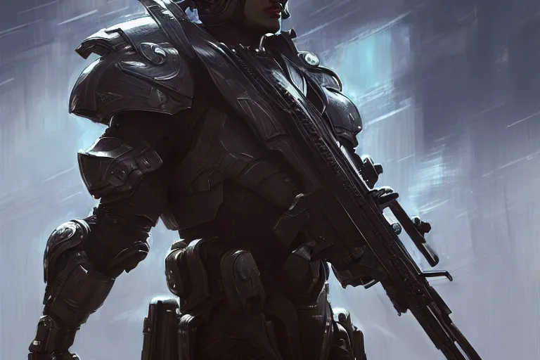 Image similar to futuristic male soldiers with guns in powered armor, diffuse lighting, fantasy, intricate, elegant, highly detailed, lifelike, cinematic, photorealistic, digital painting, artstation, illustration, concept art, smooth, sharp focus, art by andree wallin, halo