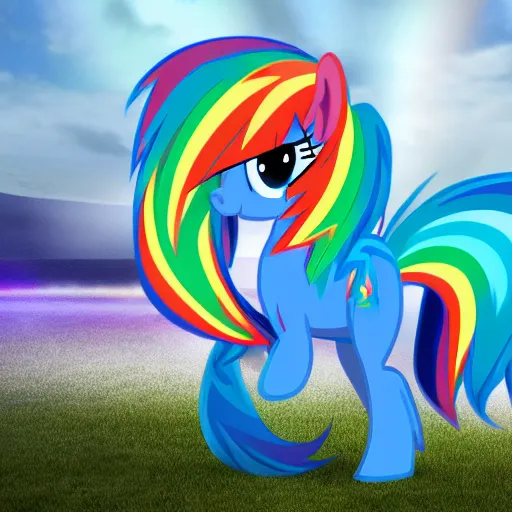 Prompt: Rainbow Dash, Pegasus Photography, Pegasus, Light-blue coat with rainbow mane and tail, realistic 4k