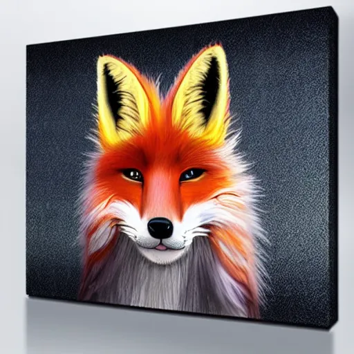 Prompt: cute fluffy fox with rabbit ears and long colorful flowing fur with mohawk hairstyle hybrid animal detailed painting 4 k