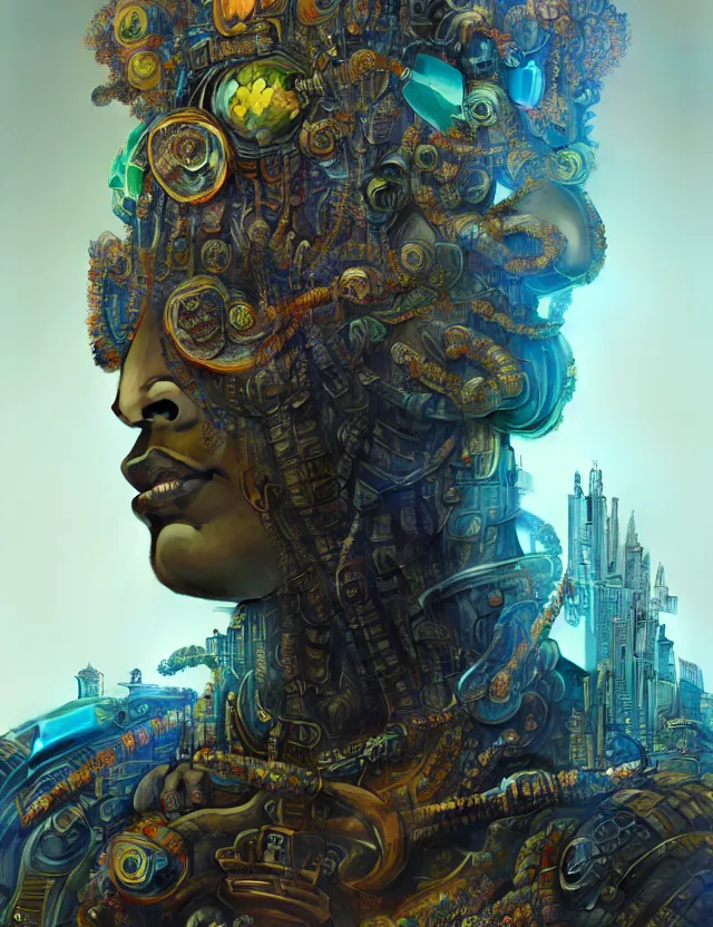 Image similar to a epic sakyamuni, the founder of buddhism in cyberpunk style temple, dystopian, cyberpunk, organic fractal mycelum and fungi, mecha, halfturn portrait of a big crystal face made of crystals half - turn, ominous, intricate, studio, art by anthony macbain + greg rutkowski + alphonse mucha, concept art, 4 k, sharp focus