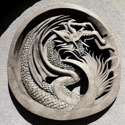 Image similar to “fire breathing dragon, relief sculpture stone”