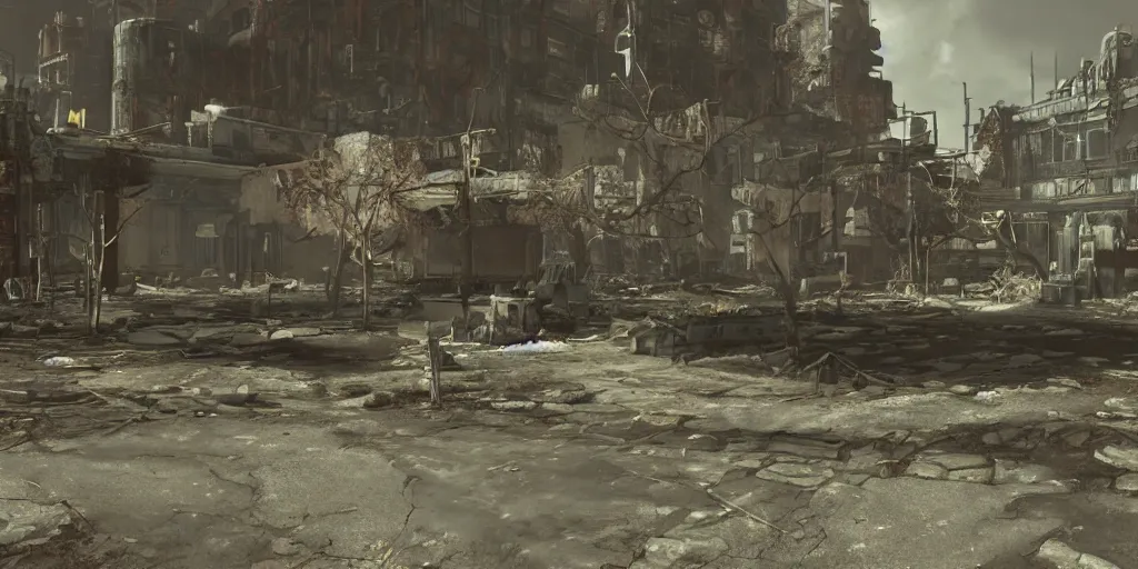 Prompt: fallout 3 concept art render in unreal 5