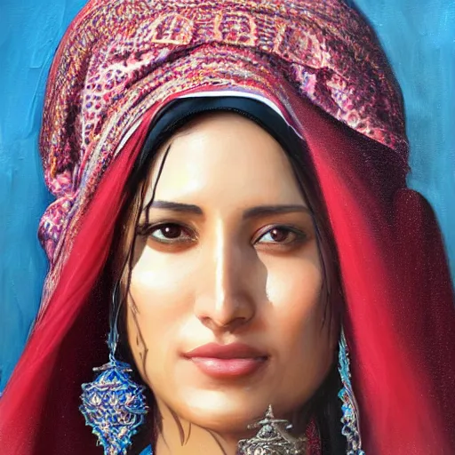 Image similar to portrait of a moroccan woman ( 3 5 ) from morocco in 2 0 2 1, an oil painting by ross tran and thomas kincade