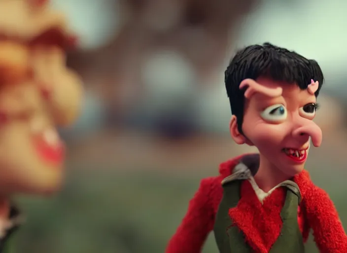 Prompt: cinematic screenshot portrait of a stop motion claymation film about a goofy wacky adventure starring ace ventura, shallow depth of field, 1 8 mm, f 1. 8