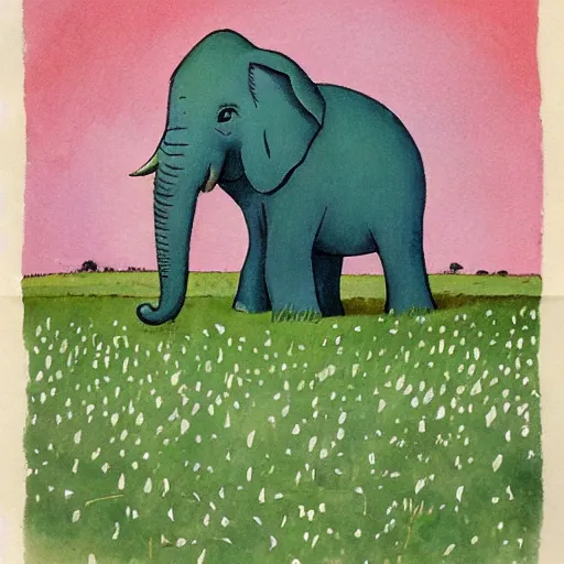 Prompt: an elephant on a green meadow art by Romano Scarpa Disney
