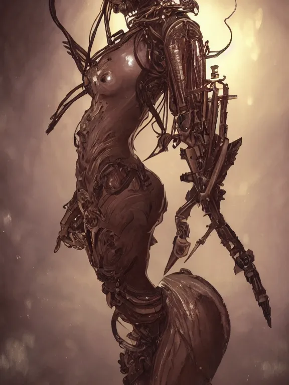 Image similar to full body picture of a warforged mermaid looking at the camera, cynical, bored, beautiful and aesthetic, intricate, unreal engine, messy hair, highly detailed, detailed face, smooth, sharp focus, chiaroscuro, manga illustration, artgerm, greg rutkowski, alphonse mucha, young adult light novel cover art