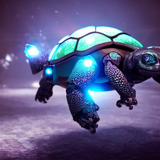 Image similar to a cybertronic turtle, leds, high detail, sharp, studio, digital art, octane render