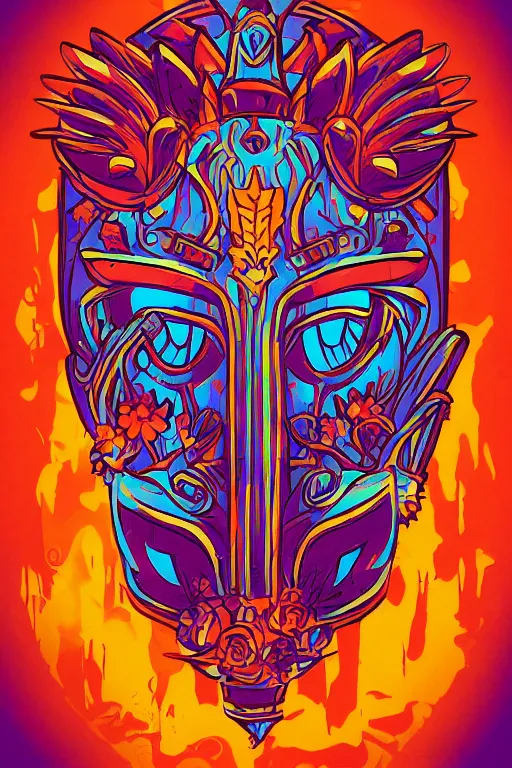 Image similar to animal mask totem roots flower tribal feather gemstone plant wood rock shaman vodoo video game vector cutout illustration vivid multicolor borderlands comics by josan gonzales and dan mumford radiating a glowing aura