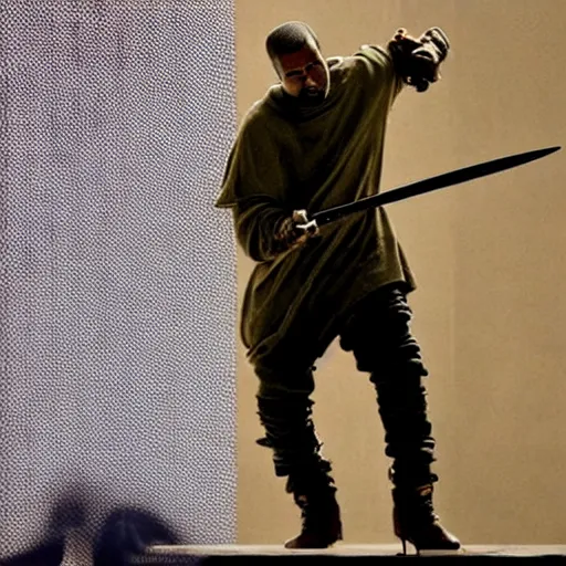 Prompt: Kanye West holding a sword