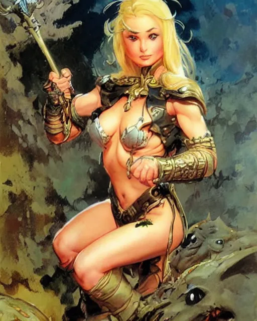 Image similar to a portrait of a cute fantasy girl by Frank Frazetta, larry elmore, jeff easley and ross tran