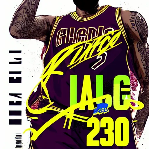Image similar to happy lebron james, gta v cover art, art by stephen bliss