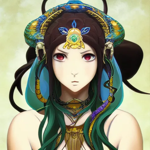 Image similar to portrait of medousiana the earth goddess of snakes, anime fantasy illustration by tomoyuki yamasaki, kyoto studio, madhouse, ufotable, square enix, cinematic lighting, trending on artstation