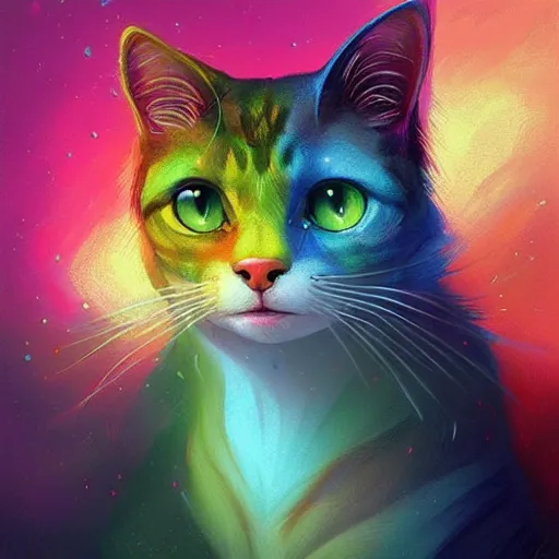 Image similar to colorful and festive cat. rich vivid colors, ambient lighting, dynamic lighting, 4 k, atmospheric lighting, painted, intricate, highly detailed by charlie bowater