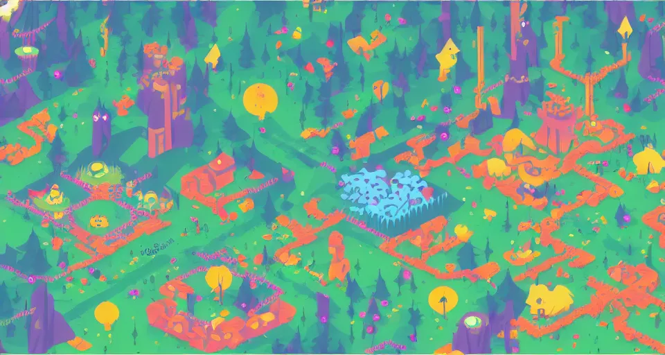 Image similar to Enchanted and magic forest, by Kurzgesagt,