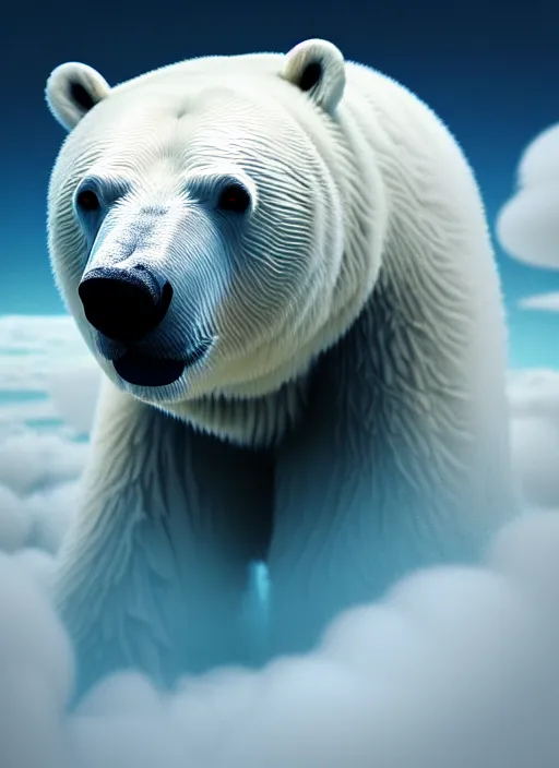 Image similar to a digital painting of a polar bear surrounded by clouds, an ambient occlusion render by mike winkelmann, cgsociety, fantasy art, fractalism, tesseract, rendered in cinema 4 d